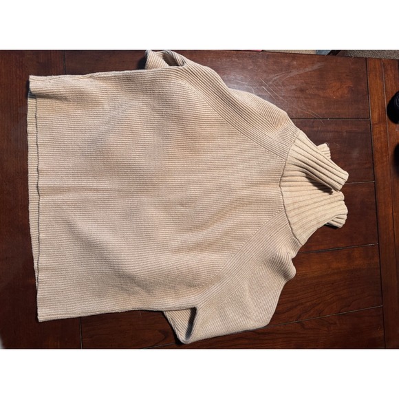 BTFBM Women's Beige Ribbed Knit Quarter Zip Mock Neck Sweater S - Picture 3 of 5